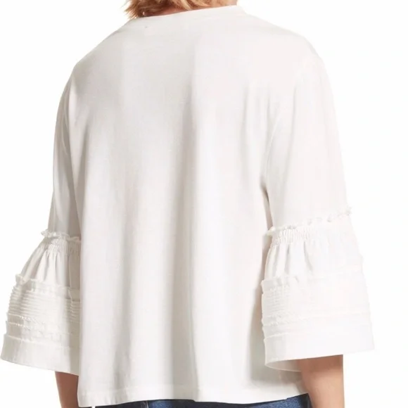 SEE BY CHLOE CREWNECK BELL SLEEVE COTTON TOP Size Small Chic Stylish MINIMALIST - Picture 2 of 11